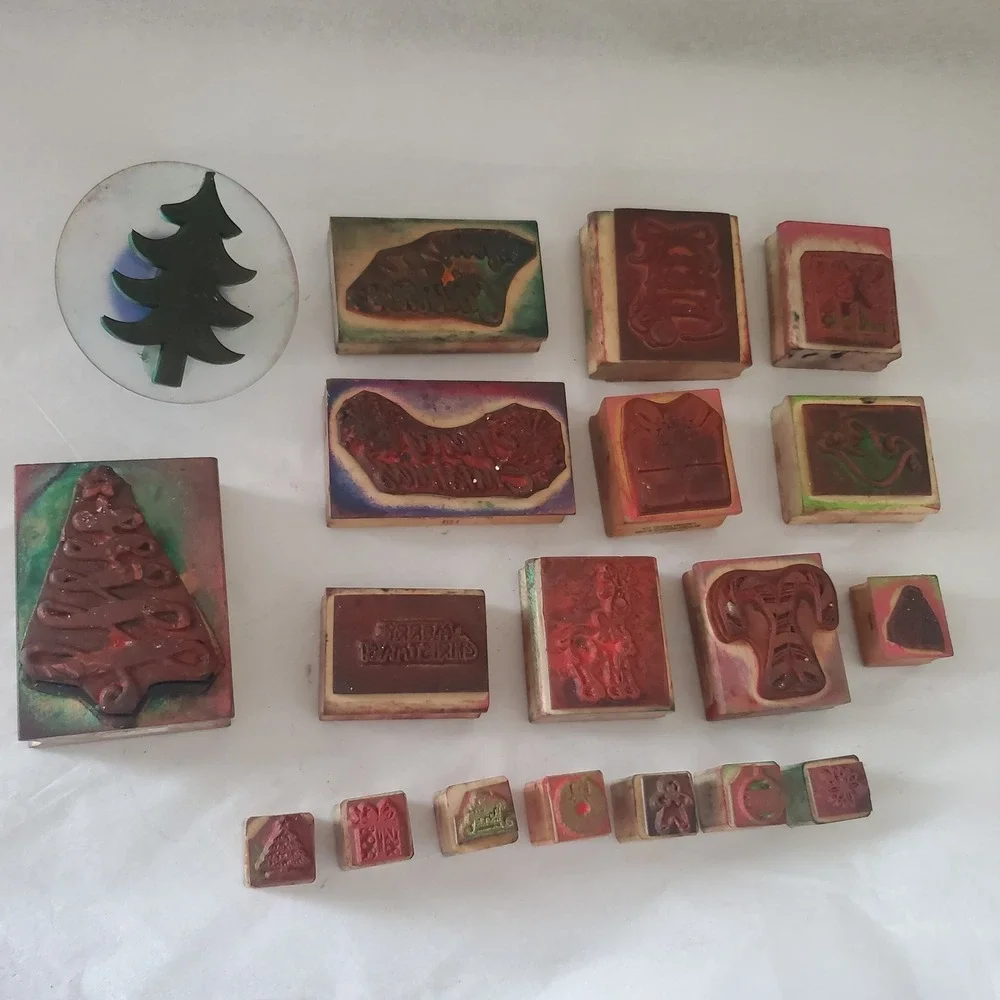 Vintage Christmas Rubber Stamp Lot Stampin Up Hero Arts Holiday Crafting 19pc